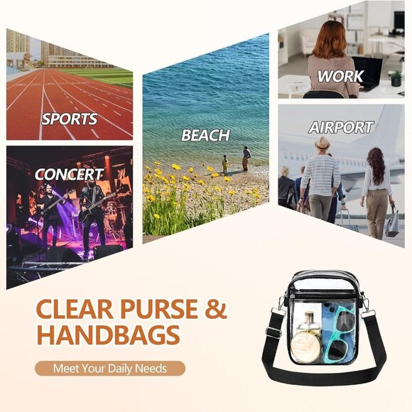 Clear Bag for Stadium Events, Clear Purse with Removable Strap, Messenger Bag fo - Picture 6 of 7